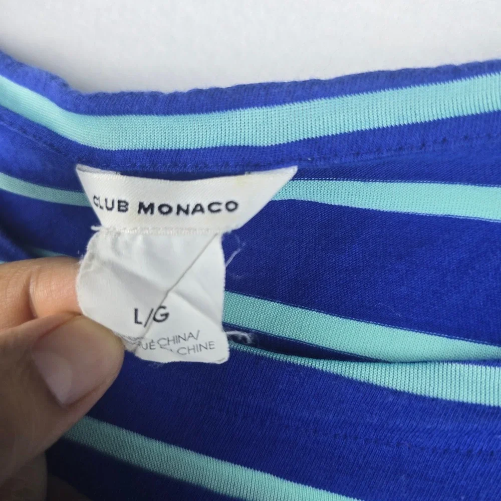 Club Monaco -632 Striped Top Boat Neck 3/4 Sleeve Casual Blue T-Shirt‎ Large